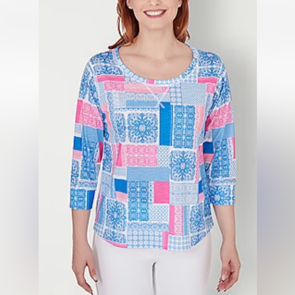 Hearts Of Palm Womens Round Neck 3/4 Sleeve T-Shirt